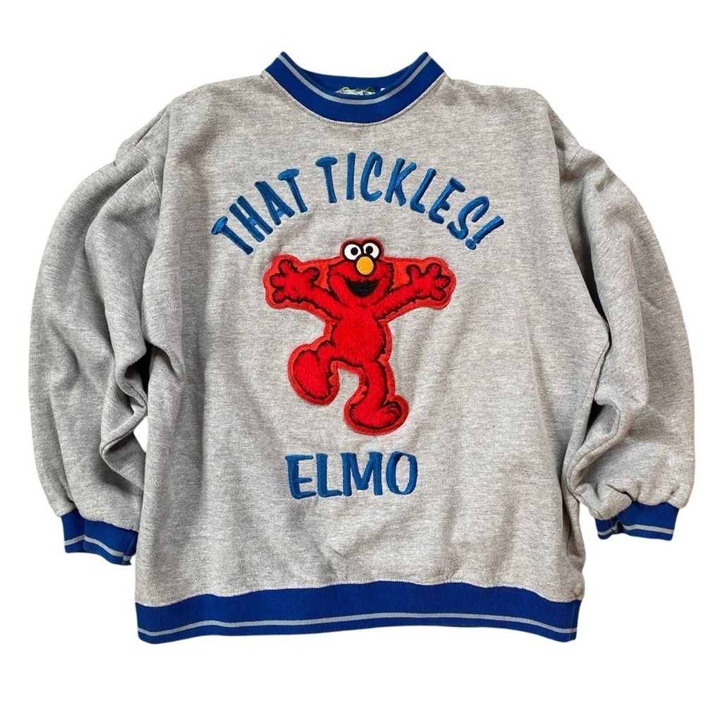 Vintage 90s That Tickles Sesame Street Elmo Crew Neck Sweatshirt Size Large
